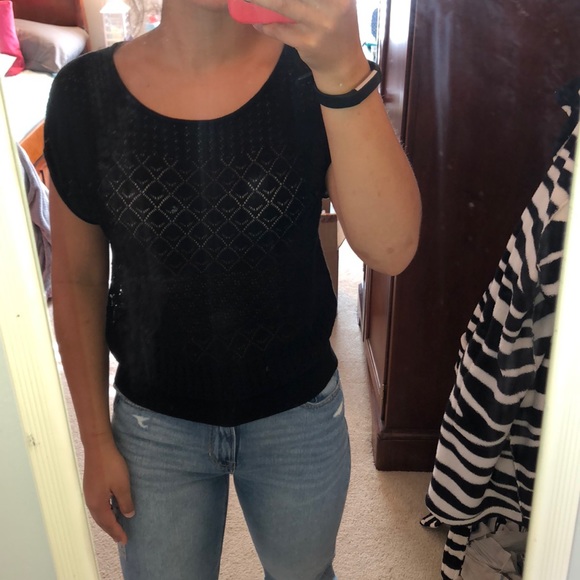 Tops - Black Printed Cutout Top